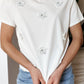 Flower Applique Round Neck T-shirt