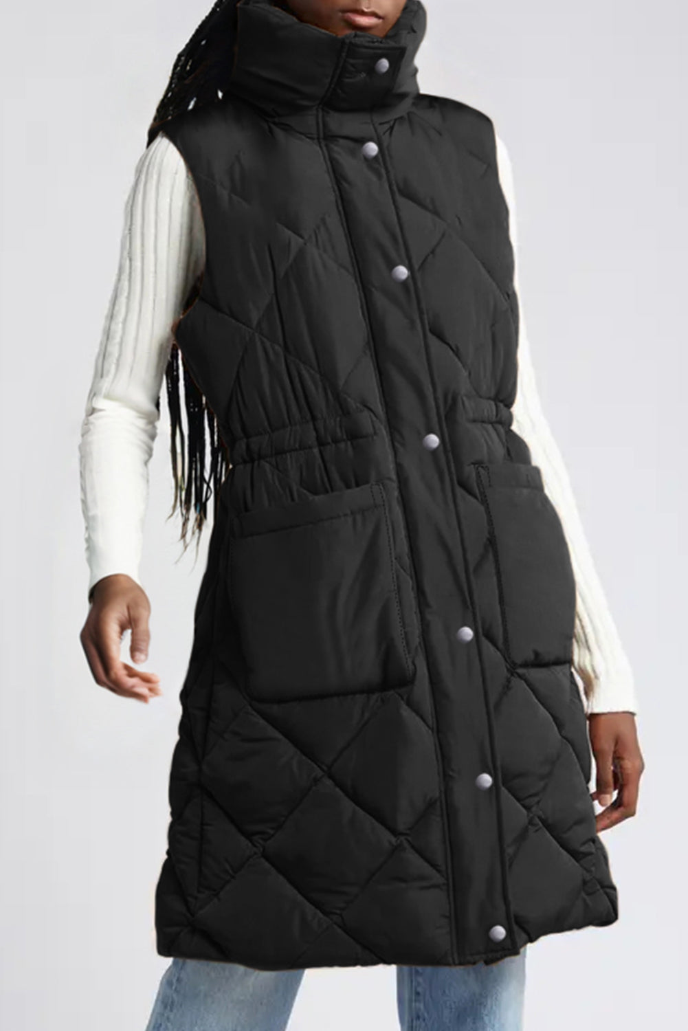 Longline Quilted Stand Collar Puffer Vest