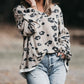 Printed Leopard Balloon Sleeve Thermal Knit Plus Size Top