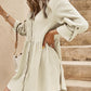 Textured Roll-Up Sleeve Button Front Dress