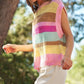Stripe Crochet Cap Sleeve Loose Fit Sweater T Shirt