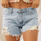 Sky Blue Distressed Light Wash Denim Shorts