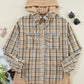 Waffle Knit Patchwork Hooded Plaid Shacket