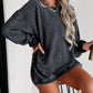 Solid Ribbed Knit Round Neck Pullover Sweatshirt