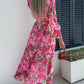 Rose Surplice V Neck Floral Maxi Dress