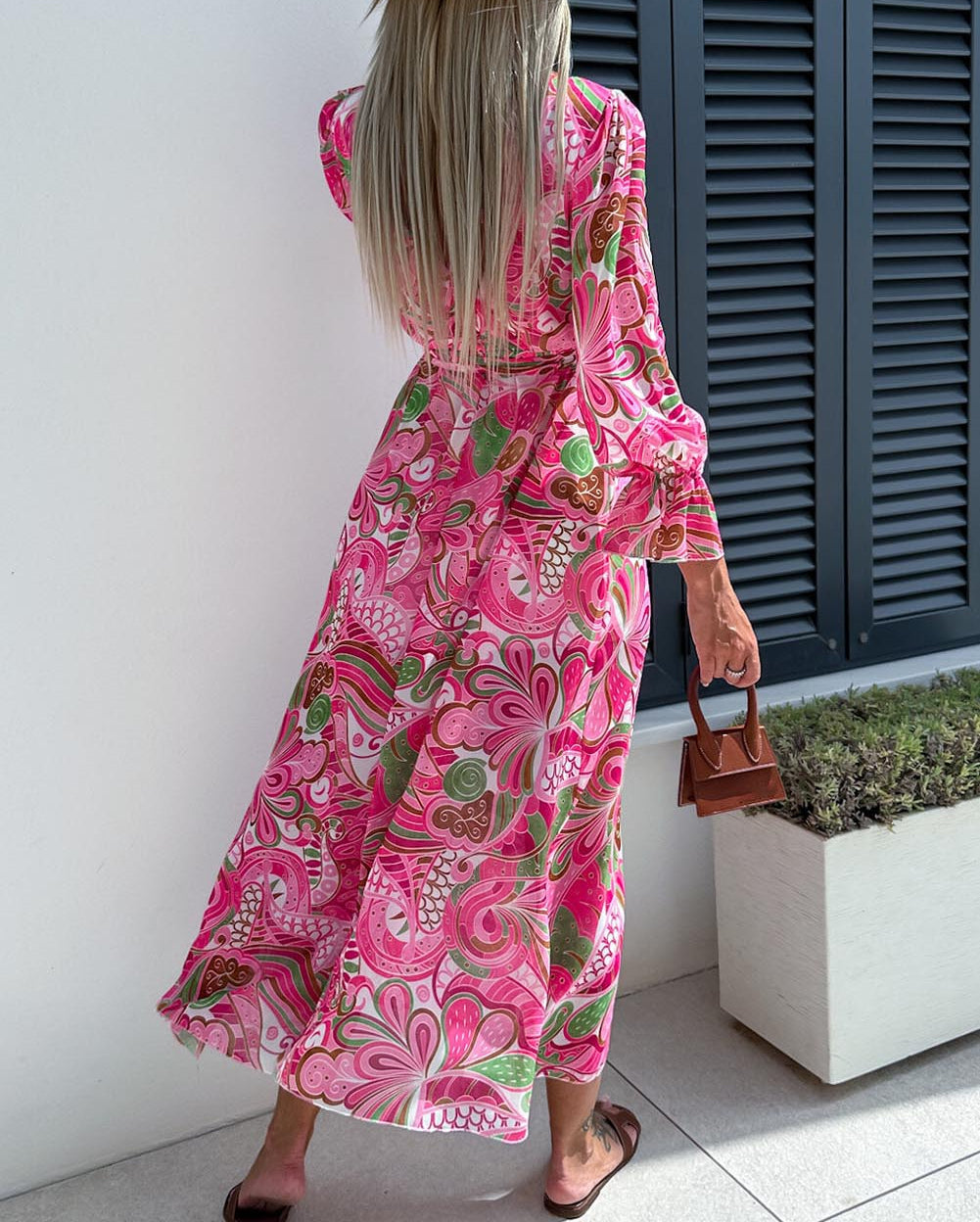 Rose Surplice V Neck Floral Maxi Dress