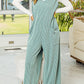 Corded Tie Straps V Neck Wide Leg Jumpsuit