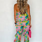 Mix Tropical Print Strapless Ruffled Jumpsuit