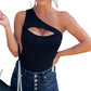 Black Peekaboo Cutout One Shoulder Bodysuit