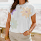 Multi Crochet Flower Knit Short Sleeve Sweater Tops