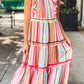 Rainbow Stripe Ruffles Ruched Tiered Dress