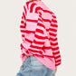 Stripe Bubble Sleeve Drop Shoulder Ribbed Trim Sweater