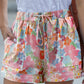 Floral Print Side Pockets Drawstring Casual Shorts