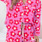Flower Print Long Sleeve Shirt Shorts Pajamas Set