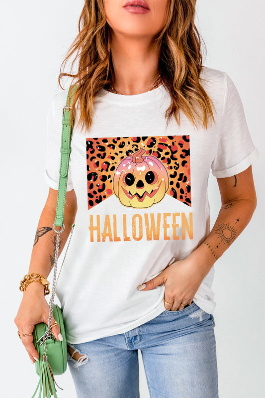 Leopard Pumpkin Face HALLOWEEN Graphic T Shirt