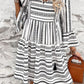 Stripe V Neck Bell Sleeve High Waist Mini Dress