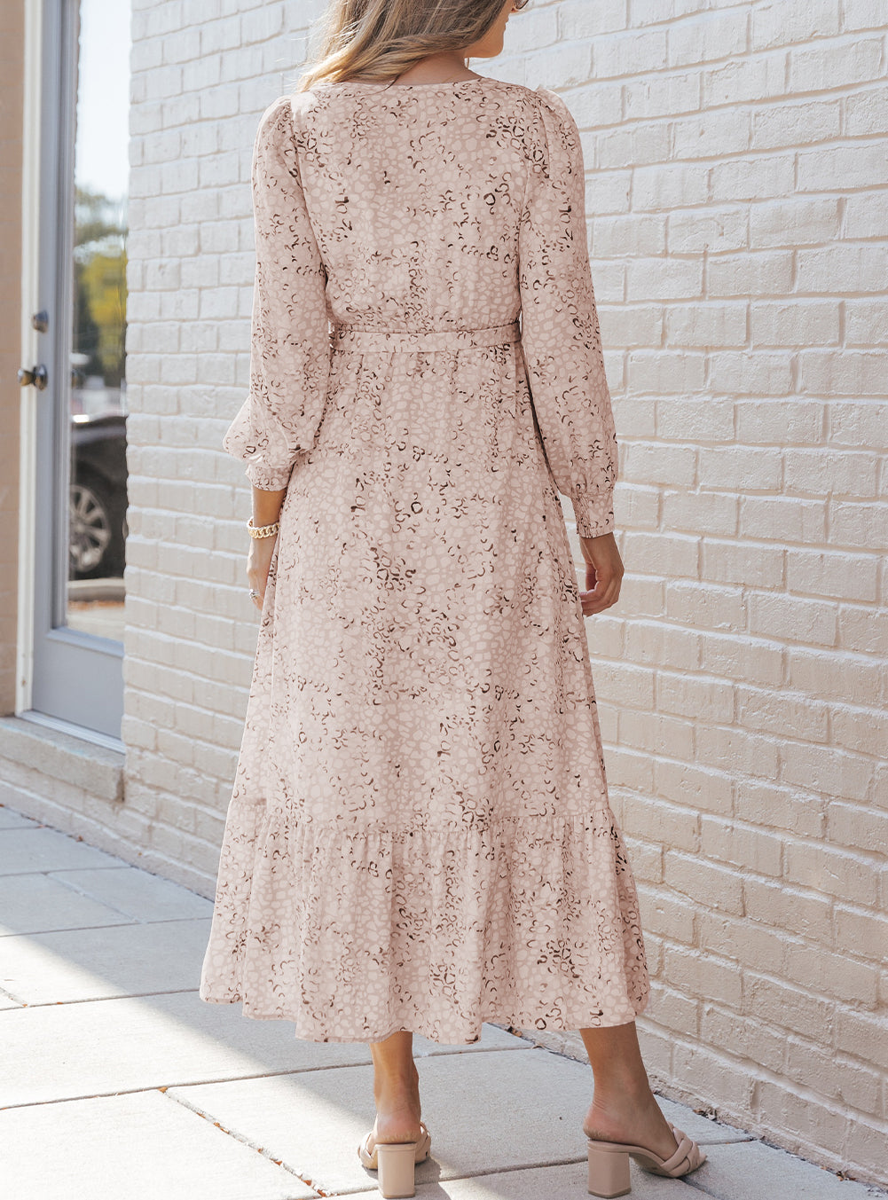 Surplice Neck Bubble Sleeve Maxi Dress with Sash