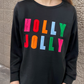 Chenille Holly Jolly Graphic Long Sleeve Top