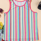 Stripe Rainbow Eyelet Knit Button Decor Tank Top