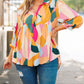 Plus Size Geometric Print Bracelet Sleeve Flowy Blouse