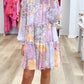 Floral Smocked Mock Neck Ruffled Tiered Bubble Sleeve Dress