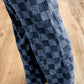 Checkered Denim Wide Leg Jeans