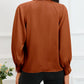 Keyhole Pleated Mock Neck Bishop Sleeve Blouse