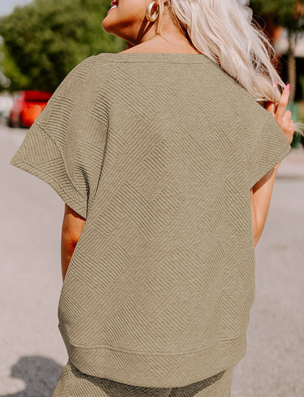 Textured Loose Fit T Shirt and Drawstring Pants Set