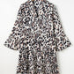 Leopard Print Buttoned Front 3/4 Sleeve Tiered Ruffled Hem Dress