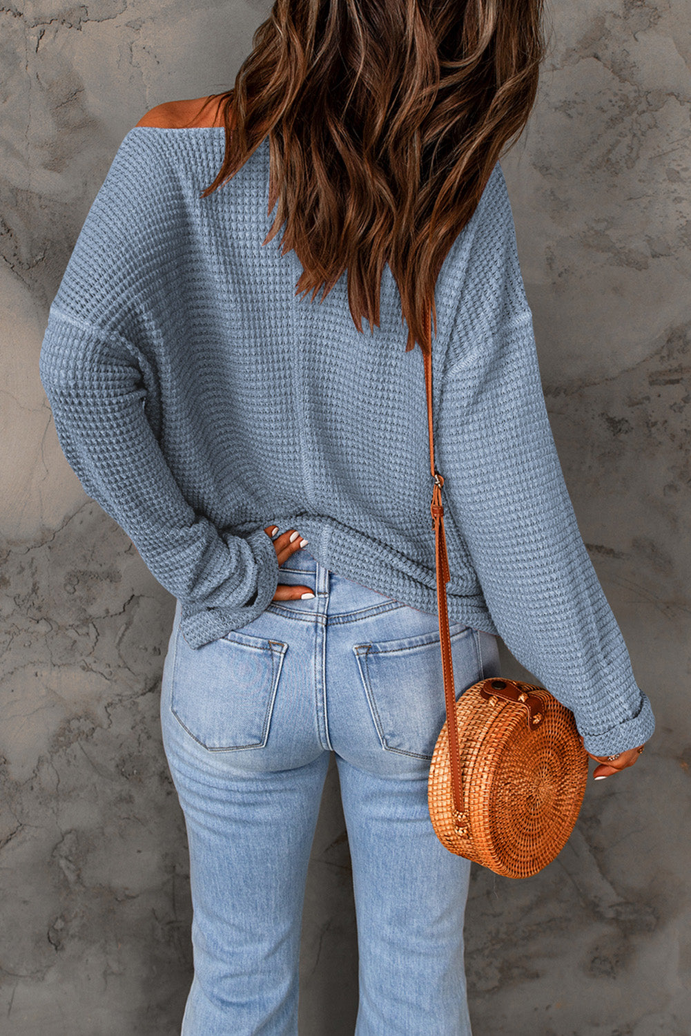 Waffle Knit Loose Long Sleeve Top