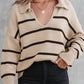 Striped Knit Collared Pullover Sweater