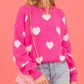 Fuzzy Valentine Hearts Drop Shoulder Sweater
