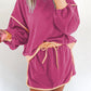 Color Contrast Loose Pullover and Lace-up Waist Skort Set