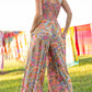 Boho Floral Smocked Sleeveless Wide-Leg Pocket Jumpsuit