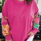 Plus Size Printed Patchwork Sleeve Split Sweatshirt