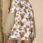 Animal Print Textured Patch Lantern Sleeve Henley Blouse