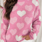 Pearled Heart Print Valentines Crew Neck Sweater