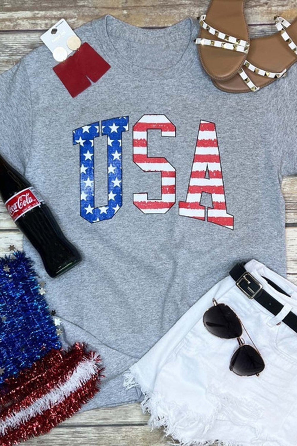 USA Flag Graphic Print Short Sleeve Graphic T Shirt