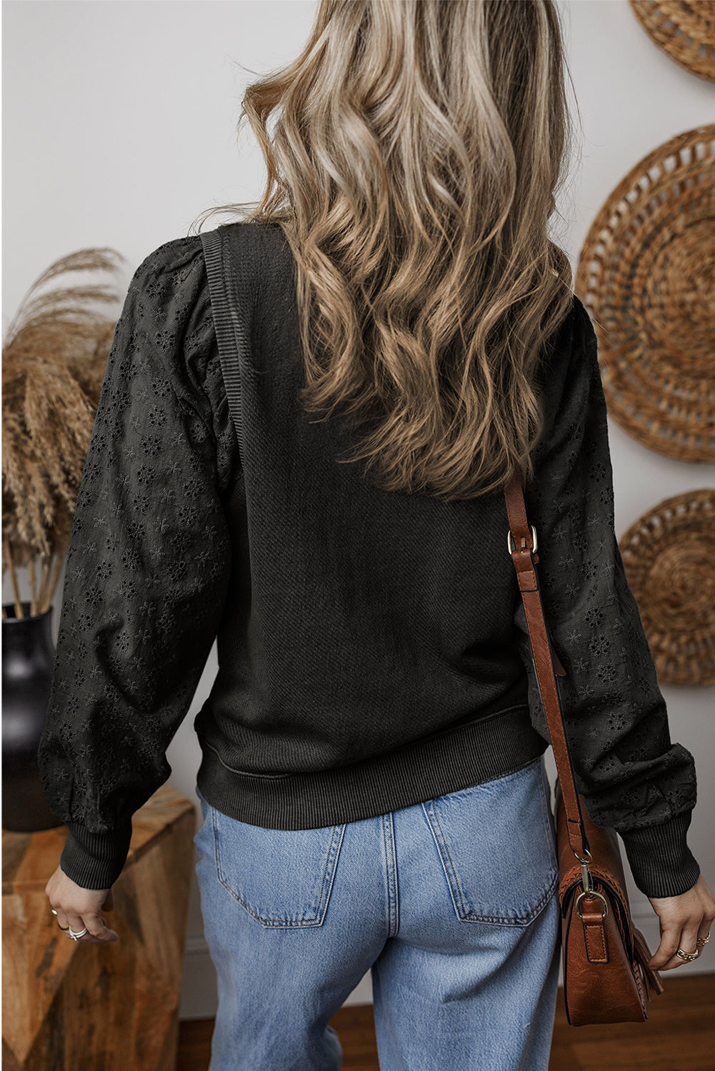 Textured Patchwork Round Neck Sweatshirt