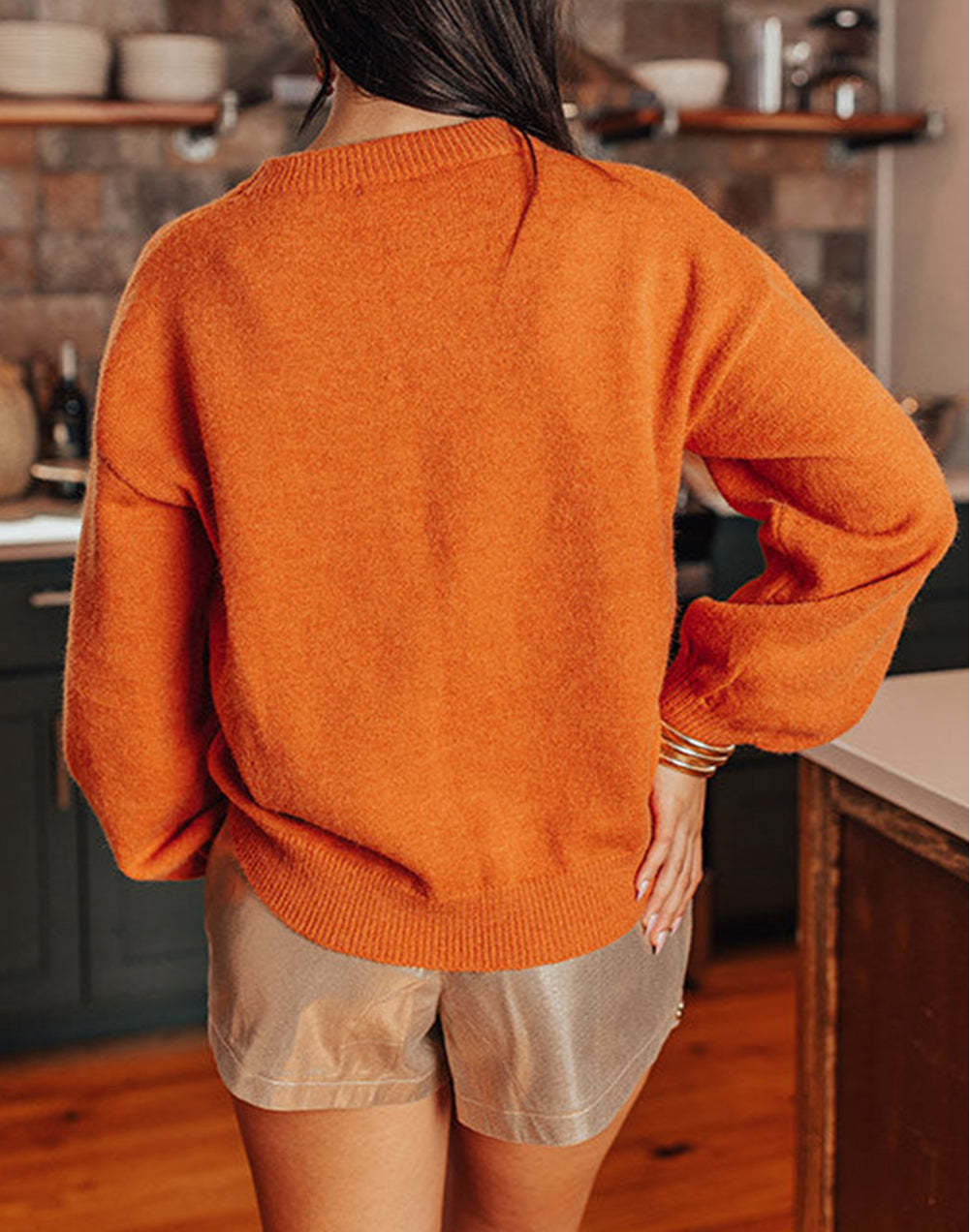 Thanksgiving Tinsel Drop Shoulder Crew Neck Sweater