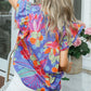 Split V Neck Flutter Floral Top