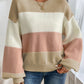 Color Block Lantern Sleeve Drop Shoulder Sweater