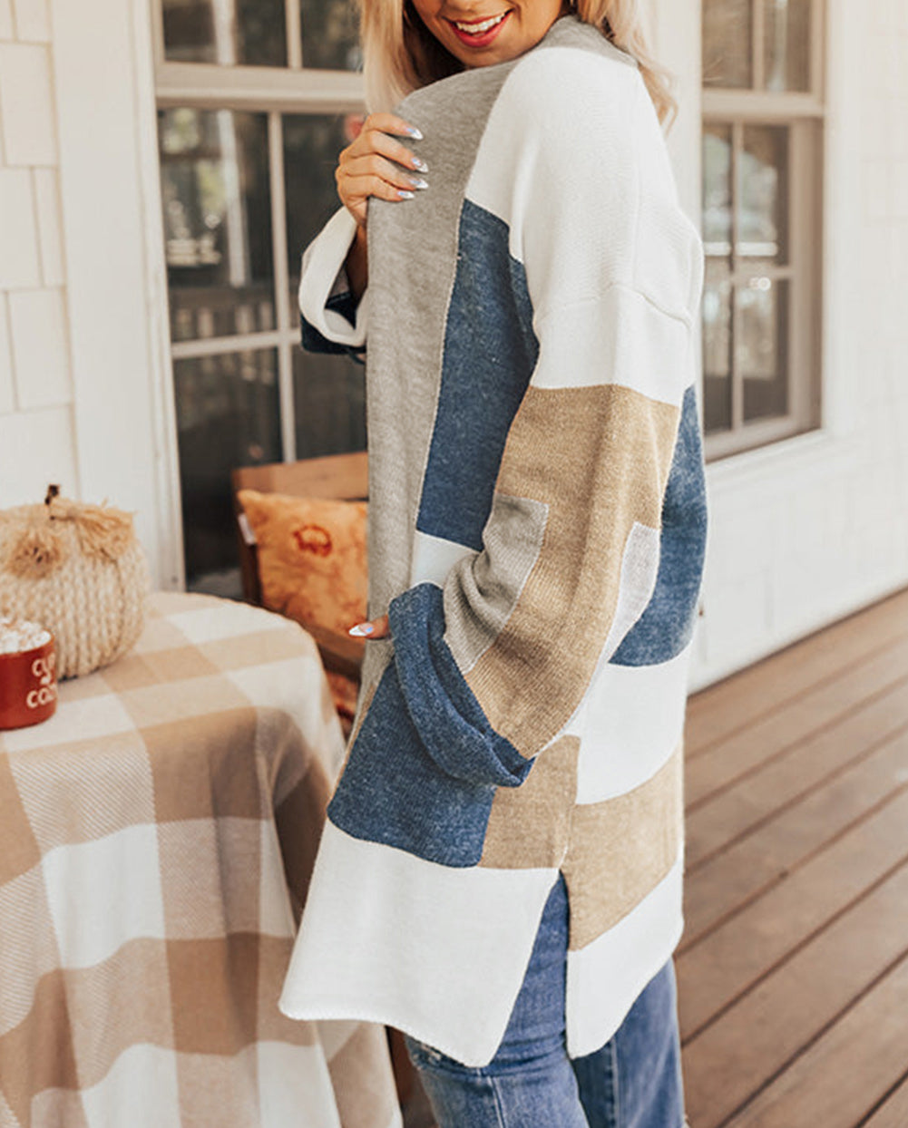 Plus Size Colorblock Knit Cardigan