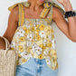 Floral Patchwork Tied Straps Buttoned Tank Top