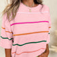 Colorblock Striped Half Sleeve Drop Shoulder Sweater