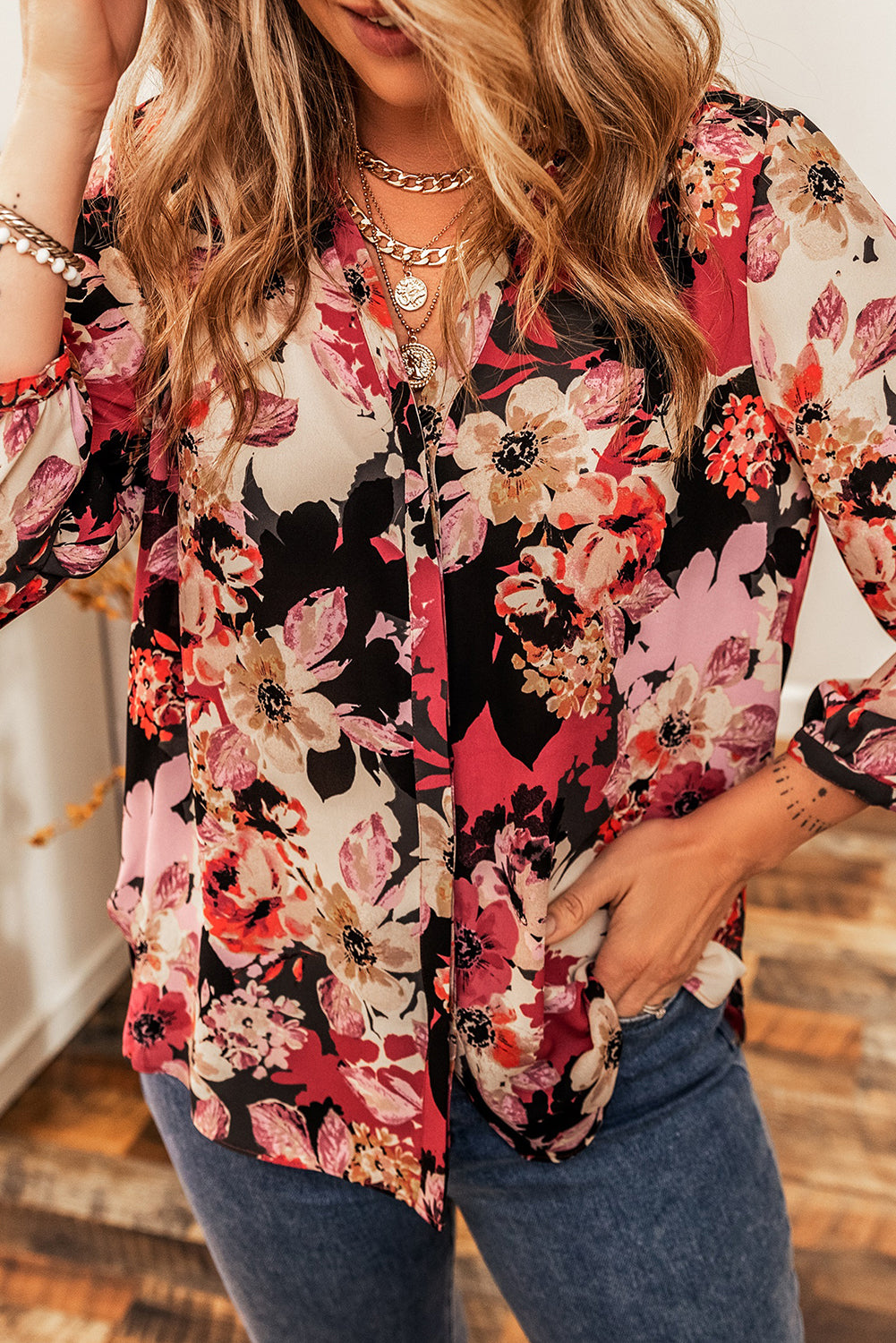 Floral Print Button Up Casual Shirt
