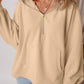 Fleece Lined Half Zipper Kangaroo Pockets Loose Hoodie