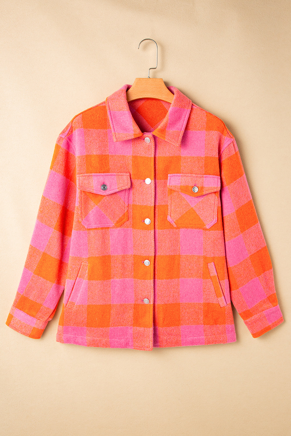 Plaid Chest Pockets Button-up Turn Down Collar Jacket