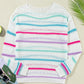 Striped Hollowed Crochet Loose Fit Sweater