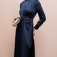 Twist Front Tie Back Long Sleeve Satin Dress